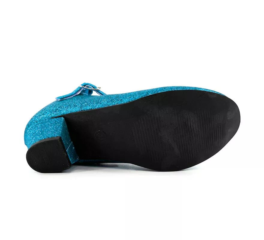 Translation missing: fr.Zapato Sevillana con tacón Azul Turquesa Purpurina en números del 22 al 41