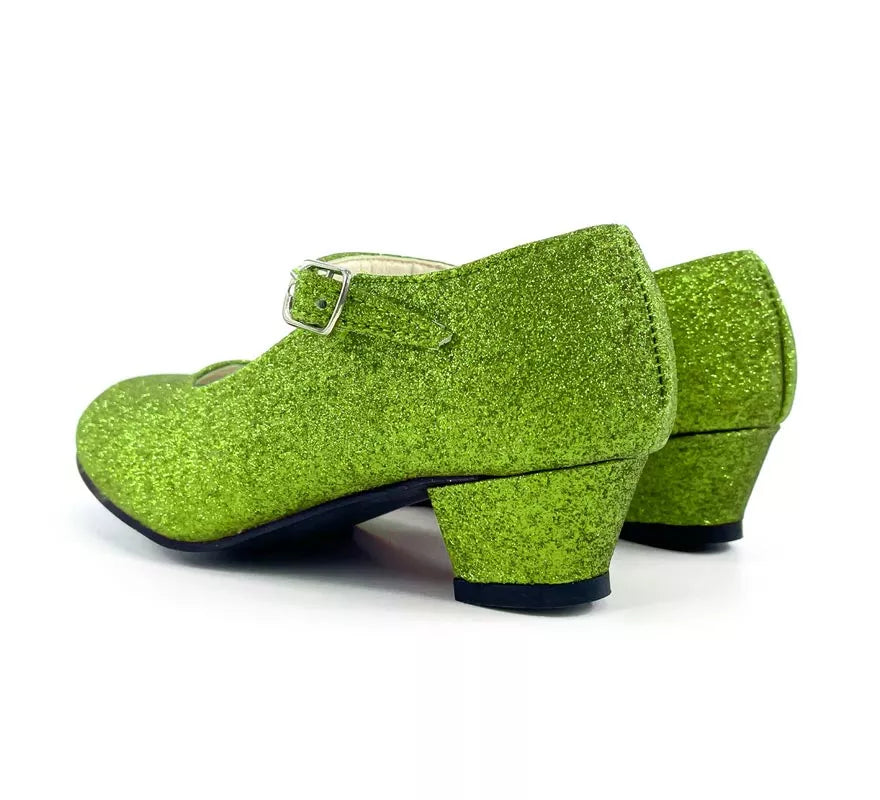 Translation missing: fr.Zapato Sevillana con tacón Verde Purpurina en números del 22 al 41