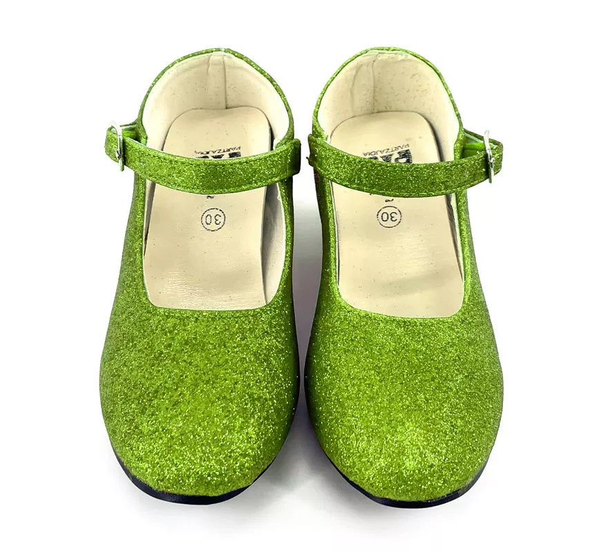 Translation missing: fr.Zapato Sevillana con tacón Verde Purpurina en números del 22 al 41