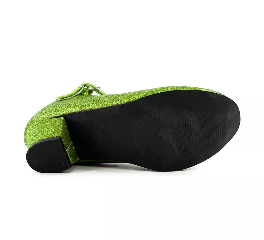 Translation missing: fr.Zapato Sevillana con tacón Verde Purpurina en números del 22 al 41